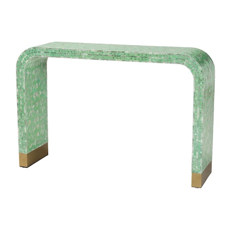 Baxton Studio Didrika Modern Bohemian Seafoam Green Mother of Pearl Console Table 240-13468-ZORO